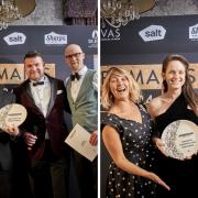 Robert Moretto (centre left) and Tom Robinson (centre right) picking up the front of house award for Tom's Lyme Kitchen | Harriet Mansell (centre) picking up the award for Lilac