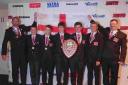 SHORE THING: Ryan Casey, fourth from left, with his England Youth Team colleagues at their gold medal presentation