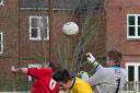 LAST-GASP EFFORT: Keeper Sam Filkins goes forward for a corner in the dying seconds against Winterbourne last Saturday