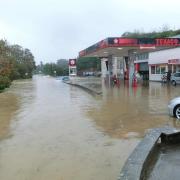 Flooding by the Texaco garage in Burton bradstock in July 2012 Picture: James Loveridge