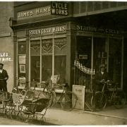 Station cycle shop of long-gone island railway among more shops from the past