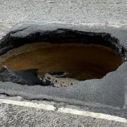 The problematic sink hole on A35 Puddletown Bypass. Picture: @4906SC/Dorset Police