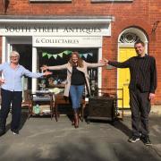 Frances and Bob Moseley with antiques dealer Arita Marriot Picture: South Street Antiques