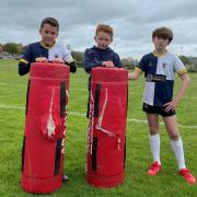 Young rugby players at Bridport Rugby Club with the damaged tackle bags Picture: Noel Gregory