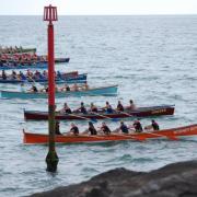 Rowers along the start line in West Bay. Picture: Bridport Gig Rowing Club