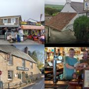 Harbour Inn, in Lyme Regis (top left), Spyway Inn, in Askerwell (top right), White Lion in Broadwindsor (bottom left) and the owners of The Woodman Inn collecting an award in Bridport (bottom right)