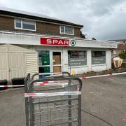 The Spar convenience store in Mosterton was cordoned off by police on Saturday, April 27