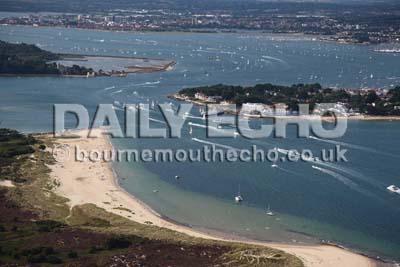 Shell Bay and Poole Harbour Entrance. Taken by Gary Ellson Bournemouth Helicopters.  