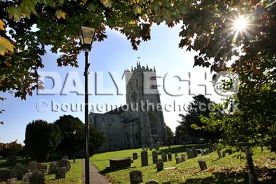 Christchurch Priory on a sunny autumnal morning.