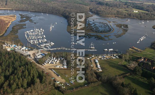 Beaulieu River at Bucklers Hard. Image taken with the help  of  Bournemouth Helicopters.