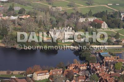Beaulieu Palace , village and The National Motor Museum. Image taken with the help  of  Bournemouth Helicopters.