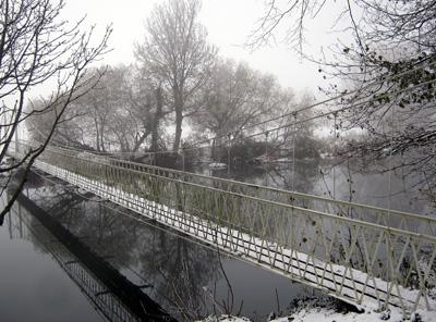 The silent silver Stour glides beneath Canford Suspension Bridge, on the frosty and misty afternoon of 3rd December, taken by Peter Kazmierczak. 