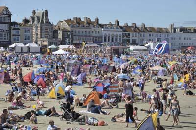 A packed Weymouth beach on Carnival Day. 