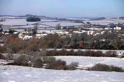  Snowy view of  Charminster from Poundbury Hillfort.