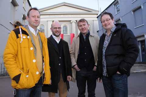 Sneak preview of ITV drama Broadchurch held at Bridport Arts Centre - Editor Mike Jones (Editor), Richard Stokes (Producer), James Strong (Director) and Chris Chibnall (Writer) outside Bridport Arts Centre on 2 February, 2012. Picture: Graham Hunt.
