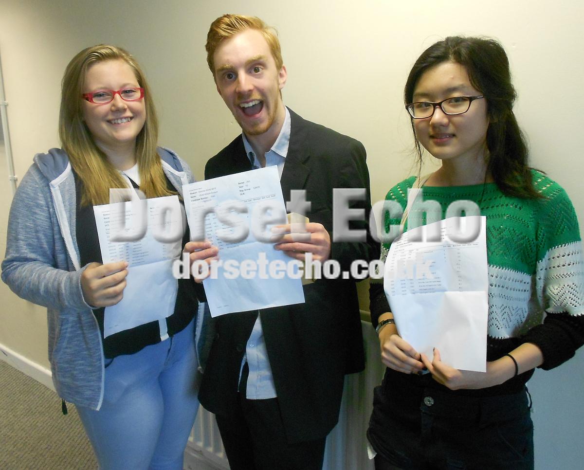 Beamister sixth form A level students with their results August 2013
Lisa-Marie House AS levels AABB, Ollie Dodson CCBB, Diane Li AABC