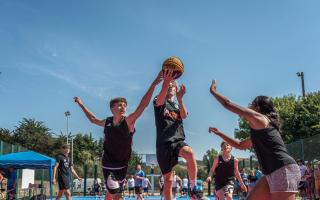 Basketball players test out the new MUGA at Bridport 						          Picture: EMILY CARR PHOTOGRAPHY