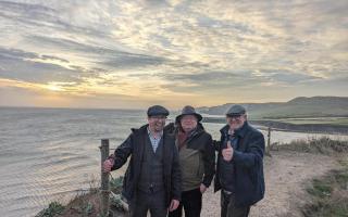 'Piglet', John, Peter at Dorset Coast thumbs up