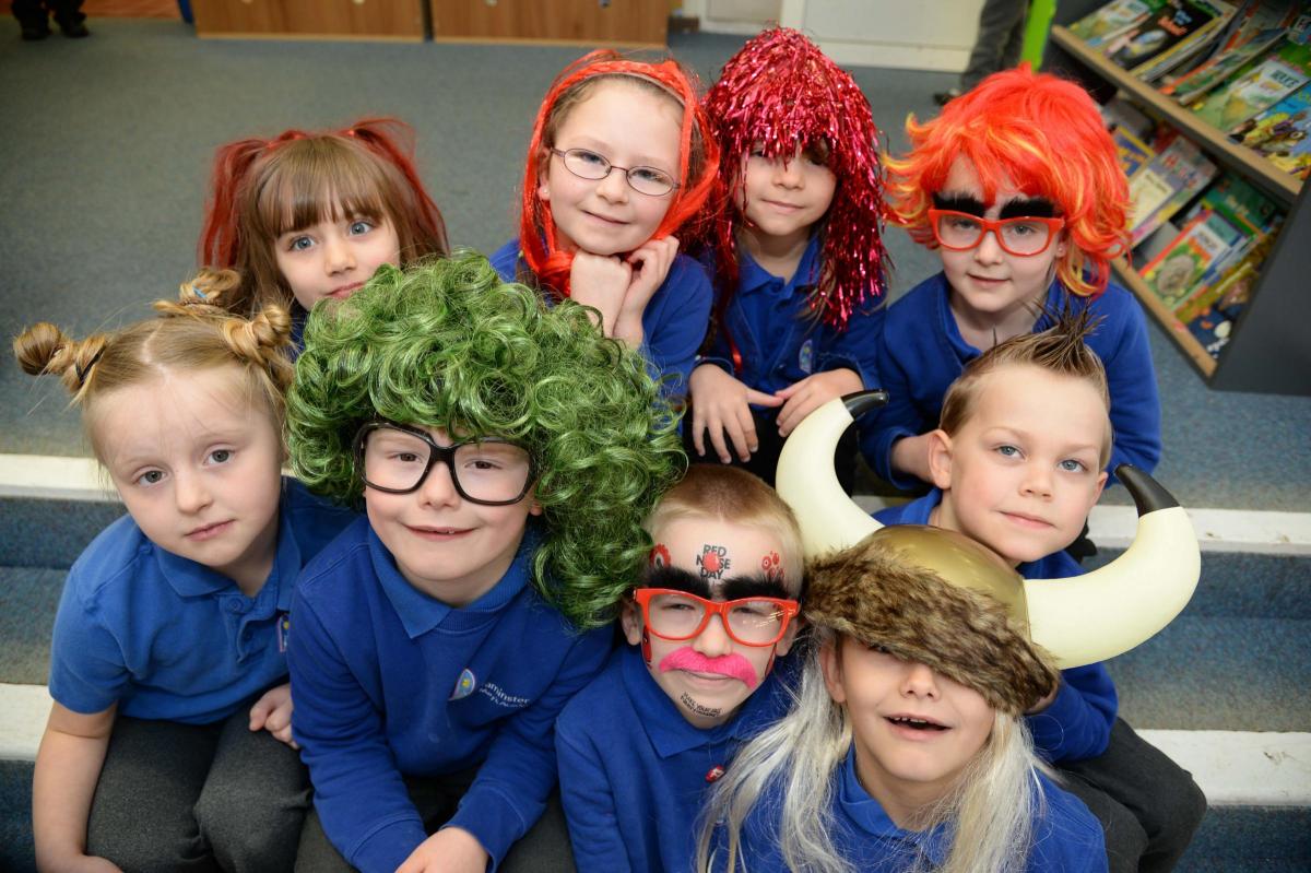 St. Mary's School, Beaminster pupils dress up for Red Nose day.