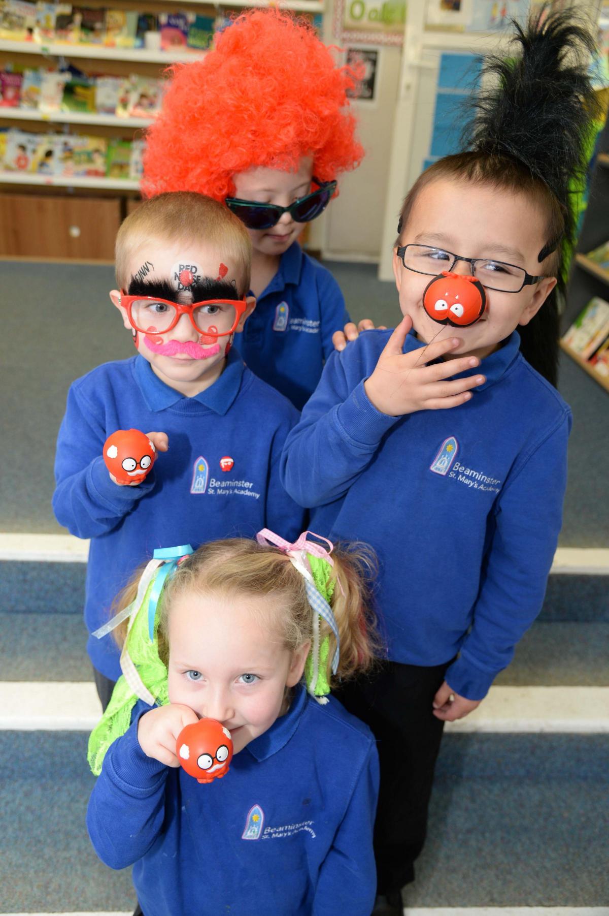 St. Mary's School, Beaminster pupils dress up for Red Nose day.