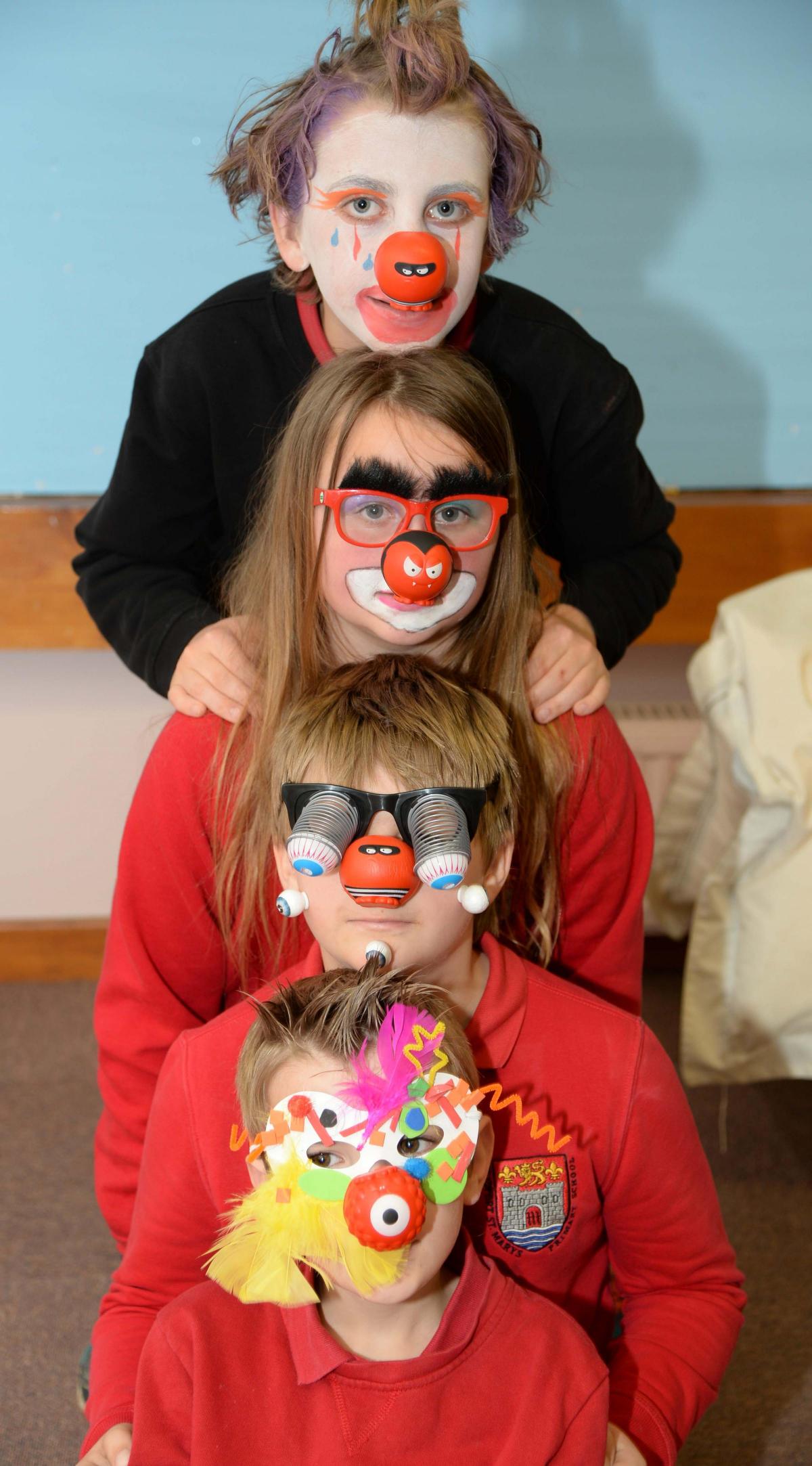 St. Mary's School, Bridport. Key stage 2 pupils dress up for Red Nose Day 2015