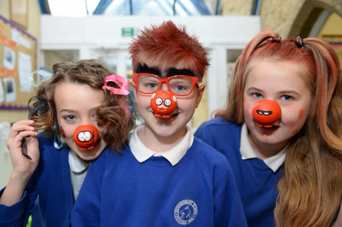 Symondsbury School pupils make their faces funny for Red Nose Day 2015