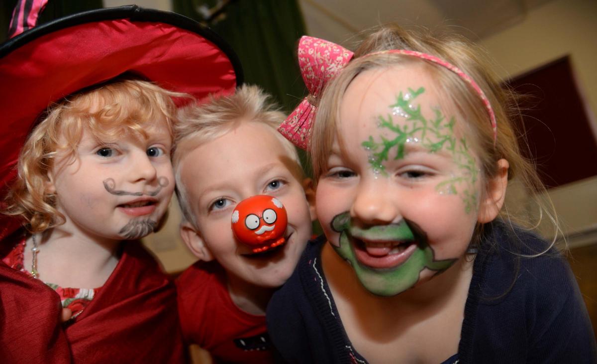 Powerstock School pupils make their faces funny for Red Nose Day 2015.