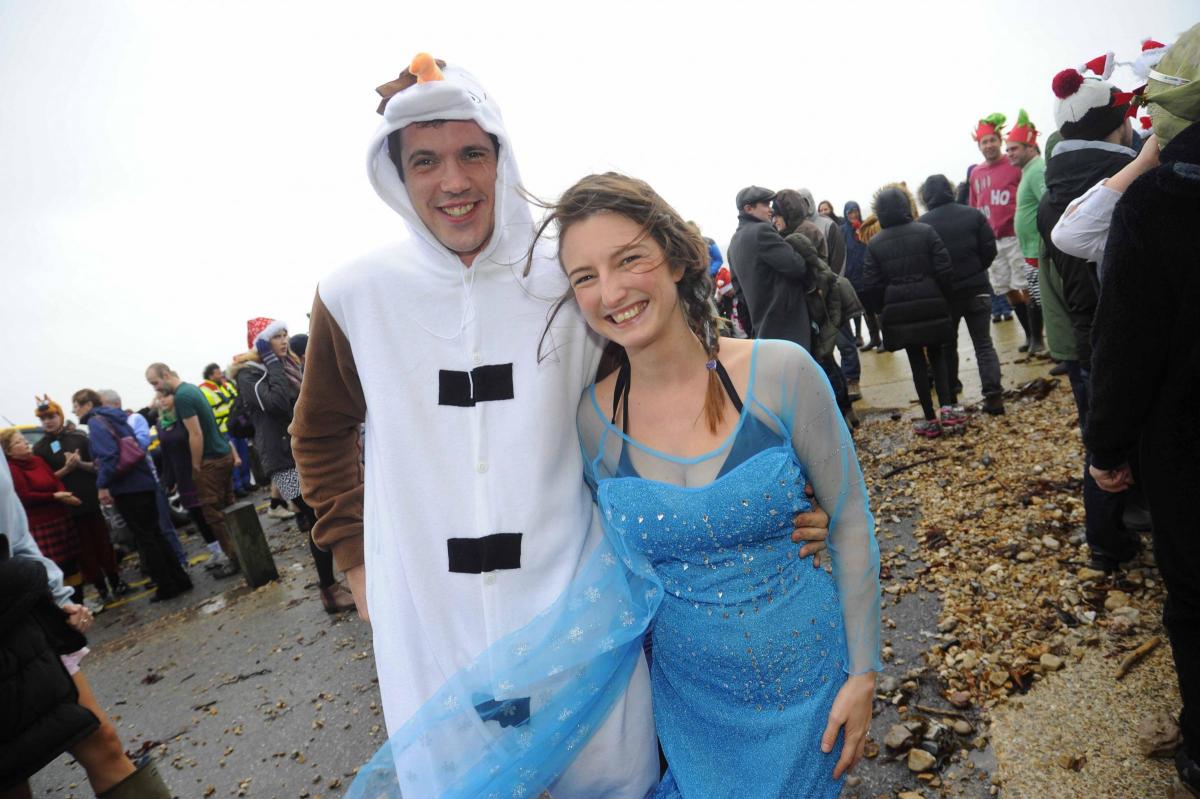Richard and Claire Phillips at the Charmouth Christmas Day Swim 2015 Picture: Graham Hunt Photography