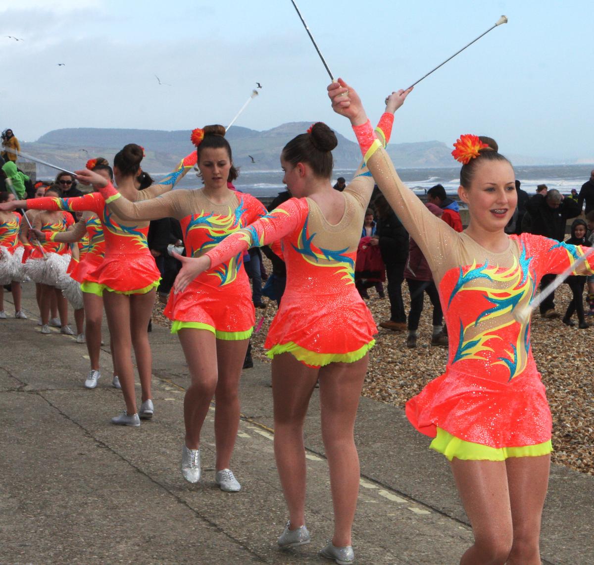 Lyme Regis Majorettes performing at the Easter bonnet parade Picture: MAISIE HILL