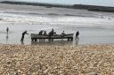 Members of the Lyme Regis Gig Club were able to make their way to shore after their boat capsized Picture: James Burtoft