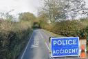 A car crashed earlier this morning at Waterpot Hill in Netherbury. Picture: Google Maps, inset: Archant