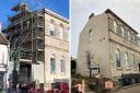 During and after the repairs. Pic. Bridport Area Development Trust