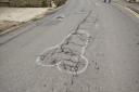 Penises drawn onto cracks and potholes on the B3162 in North Allington