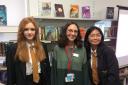 L TO R: Year 9 student Abi, Rosie Gough from Cambridge University and Year 10 student Una