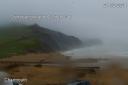 View of Stonebarrow and Golden Cap from the Charmouth beach camera