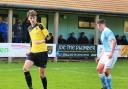 Brad Rowe, left, got Lyme Regis back into the game 				                 Picture: MAISIE HILL