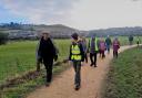 The Bridport Health Walk group walking through Askers near Morrisons