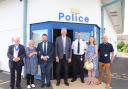 Dorset PCC David Sidwick, centre, with MP Chris  Loder at Lyme Regis police station