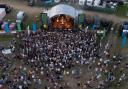 Aerial view of the main stage at Jurassic Fields 2022 at Asker Meadows