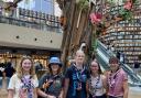 The four Charmouth Explorer Scouts with their leader, Clare Mackenney in Starfield Library in Seoul.