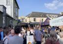 Chruch street, Axminster filled with crowds enjoying the festival