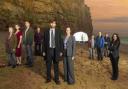 The cast of ITV Drama Broadchurch on the beach at West Bay. Photo credit ITV Drama.