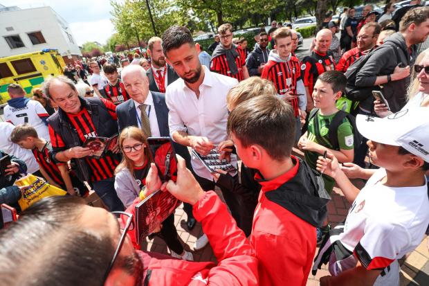 Bournemouth's Gary Cahill pictured with fans ahead of the Championship match between AFC Bournemouth v Millwall. Credit Stuart Martin.