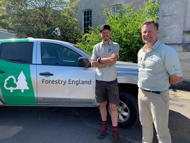 Bridport and Lyme Regis News: Forestry England wildlife rangers Mike Radice (left) and Mark Warn