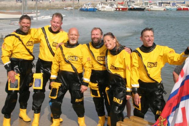 Lyme Regis Lifeboat crew who came third in the bathtub race. Picture: RNLI