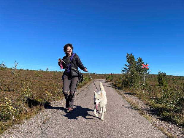 Bridport and Lyme Regis News: Undated distribution Photo of Sarah walking her rental husky Lykke.  See PA Feature TRAVEL Sweden.  Image credit should be: PA Photo/Renato Granieri.  WARNING: This image may only be used to accompany PA Feature TRAVEL Sweden.