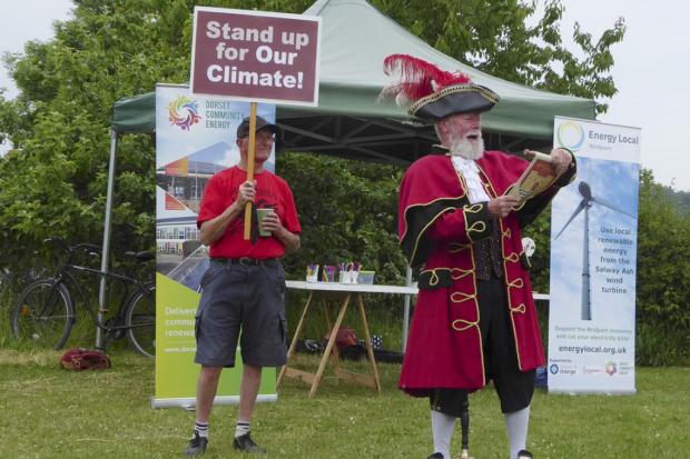 Bridport Town Crier John Collingwood announces the opening of the Great Big Green Week