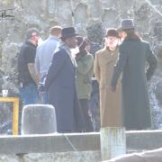 Matt Lucas and Paterson Joseph on the set on Wonka at Lyme Regis Harbour Picture: Daryl Turner