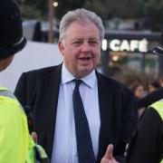 Police and crime commissioner for Dorset David Sidwick speaks with officers in Bournemouth