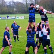 Daragh McLoughlin, right, competes at the line-out for Bridport 			         Picture: STUART BRIGGS